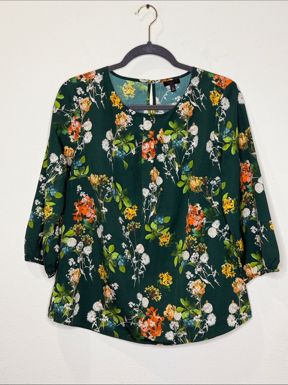Talbots Forest Green Floral Blouse Garden Woodland Print